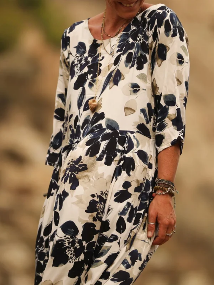 Elena Comfortable Pleated Cotton and Linen Dress