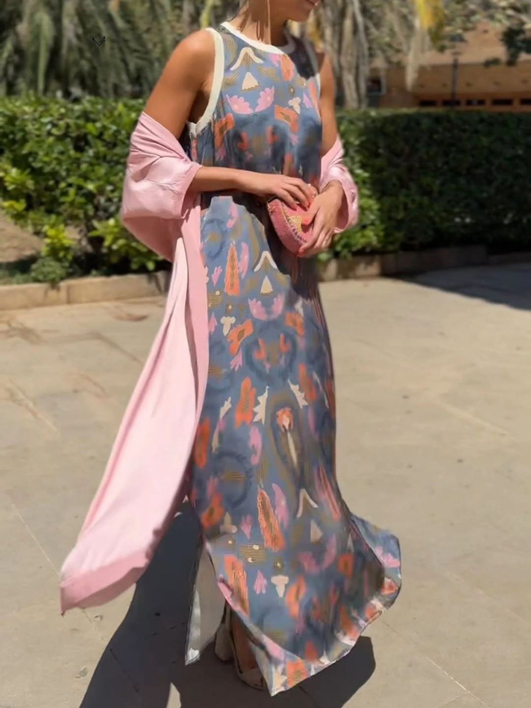 Women's Printed Satin Cardigan Dress Two-Piece Set